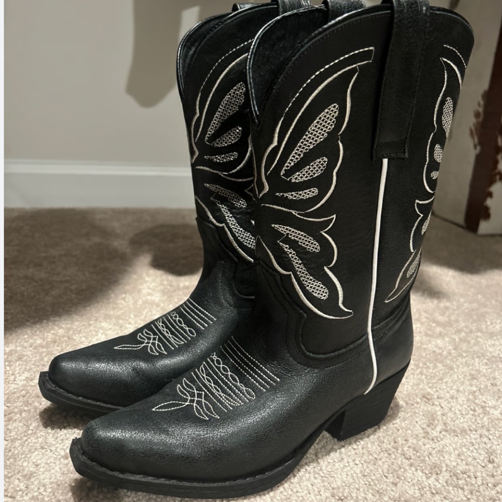 Sterling River Black Heeled Western Cowboy Boots